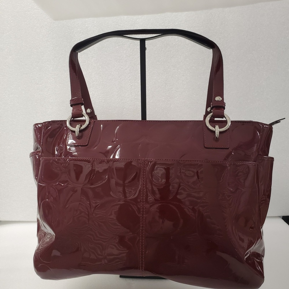 Coach Signature Garnet East West Embossed Patent Leather Carry all # F17729 - Picture 7 of 16